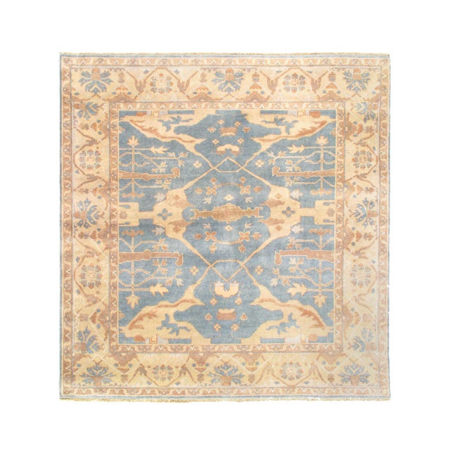 Light Blue Hand Knotted Oushak Square 8' X 8' For Sale - Image 9 of 9