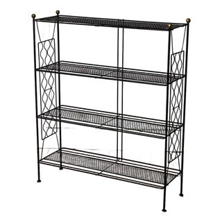 Tony Paul Style Vintage Mid-Century Modern Metal Etagere With Brass Ball Finials, 1960s For Sale
