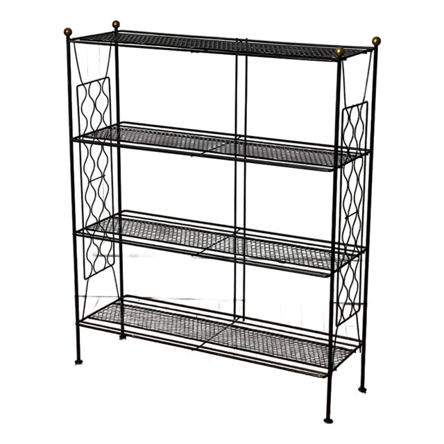 Tony Paul Style Vintage Mid-Century Modern Metal Etagere With Brass Ball Finials, 1960s For Sale