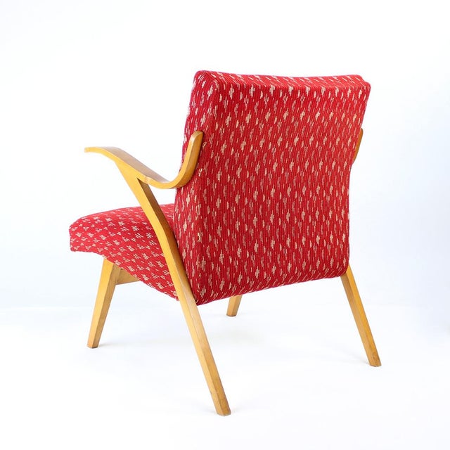 Mid-Century Czechoslovakian Armchair in Original Red Fabric and Blonde Wood, 1960s For Sale - Image 9 of 13