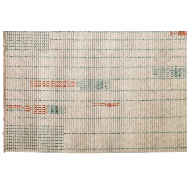 Beige Modern Hand Loom Beige Wool Rug With Geometric Design For Sale - Image 8 of 11