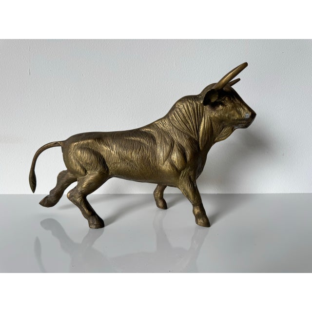 Abstract Vintage Solid Brass Bull Sculpture For Sale - Image 3 of 10