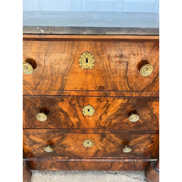 French 19th Century Empire Burl Walnut Marble Top Chest of Drawers For Sale - Image 11 of 12