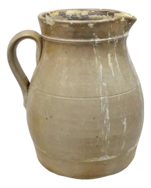 Antique Primitive Stoneware Salt Glazed 8" Bulbous Water Pitcher With Handle