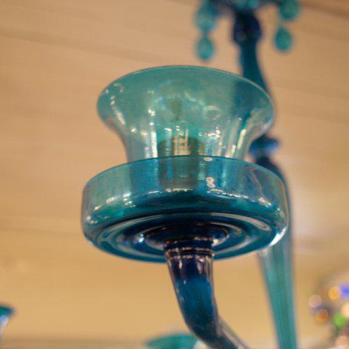 A rare Venini chandelier, circular shaped blue color glass structure. Made in Murano Italy This piece is designed in the...