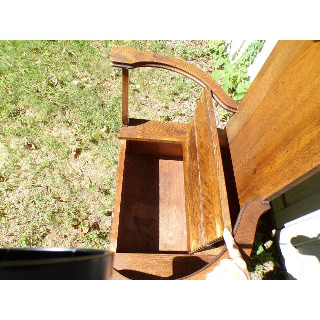 Antique Arts & Crafts Solid Oak Hall Tree Entry Bench Beveled Mirror Coat Rack For Sale In Boston - Image 6 of 14