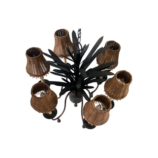 Charcoal Vintage Sculptural Tole Metal Six Arm Pineapple Chandelier For Sale - Image 8 of 9