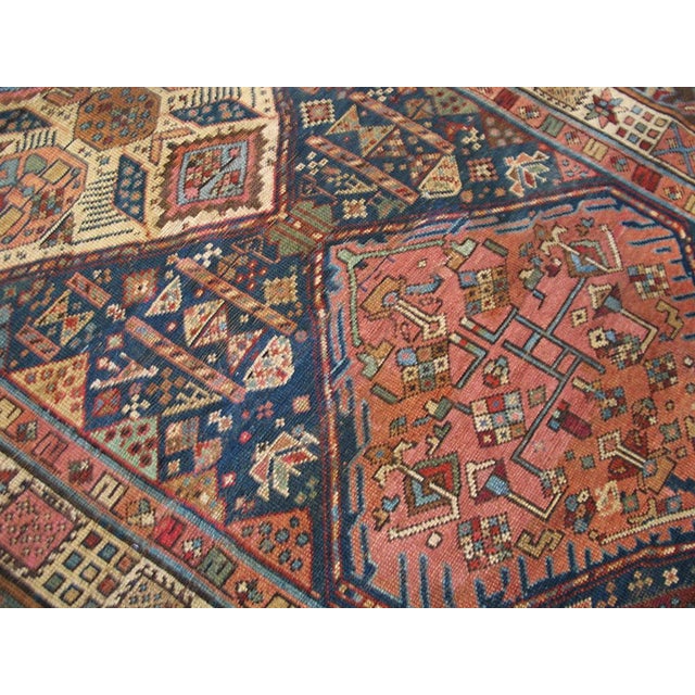 1930s 1930s Blue Navy Geometric Tribal Antique Persian Kurdish Rug 3'9" X 11'8" Handknotted Wool Carpet For Sale - Image 5 of 6