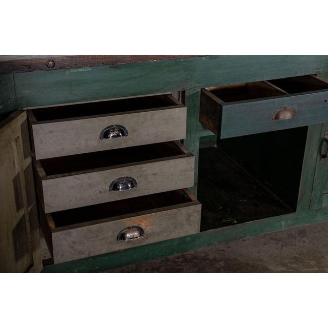French Painted Pine Work Table Island, 1900 For Sale - Image 15 of 18