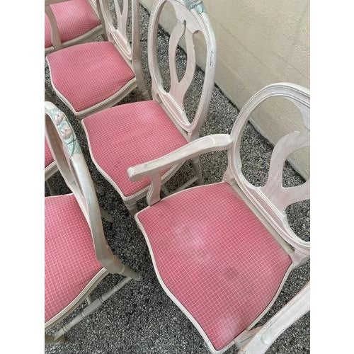 Pink Vintage French Country Gustavian Cerused Pink Rose Dining Chairs - Set of 8 For Sale - Image 8 of 12