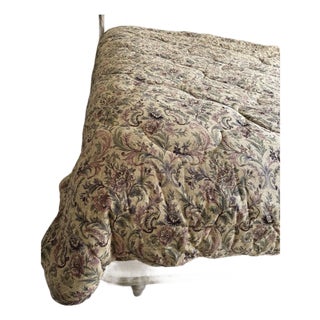 King Tapestry Floral Chenille Comforter – Gold & Plum Scrolls, Luxury Weight For Sale