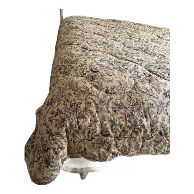 King Tapestry Floral Chenille Comforter – Gold & Plum Scrolls, Luxury Weight For Sale