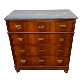 English Navy Military Chest of Drawers with Marble Top, 1960s For Sale