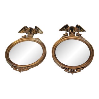 Pair of Antique American Federal Giltwood Eagle Convex Mirrors Circa Mid 1800's For Sale
