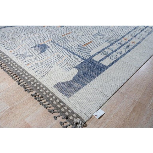 8x11 Ivory Hand-Knotted Wool Linear Maze Motif Tribal Modern Carpet Rug For Sale - Image 4 of 7