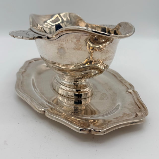 Early 20th Century Antique French Christofle Silver Plate Sauce Boat With Underplate, Circa 1905 For Sale - Image 5 of 9