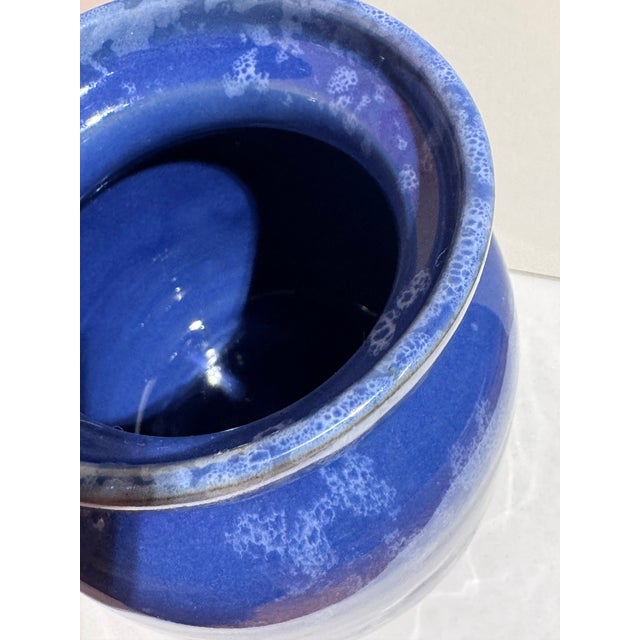 Farmhouse Vintage Bybee Pottery Cobalt Blue Lidded Honey Pot For Sale - Image 3 of 10