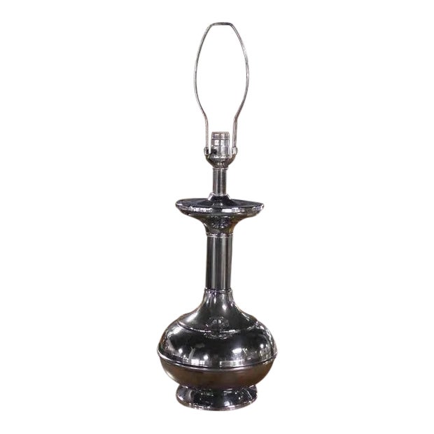 Chrome Base Mid-Century Modern Turn Shape Table Lamp For Sale