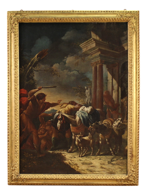 Italian Artist, Moses Drives Out the Shepherds and Defends the Daughters of Jethro, 1720, Oil on Canvas, Framed