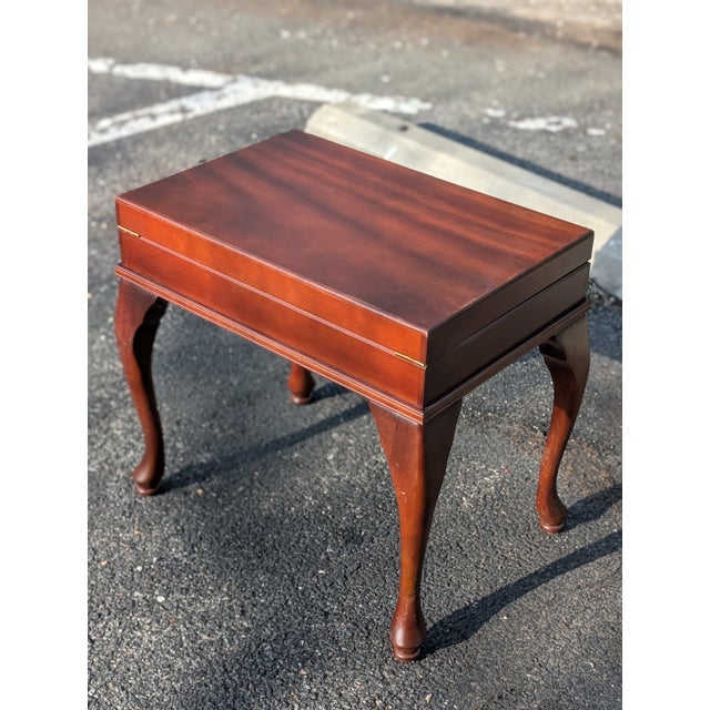 Vintage Queen Anne Style Wood Cutlery Canteen Table With Cabriole Legs For Sale - Image 9 of 11