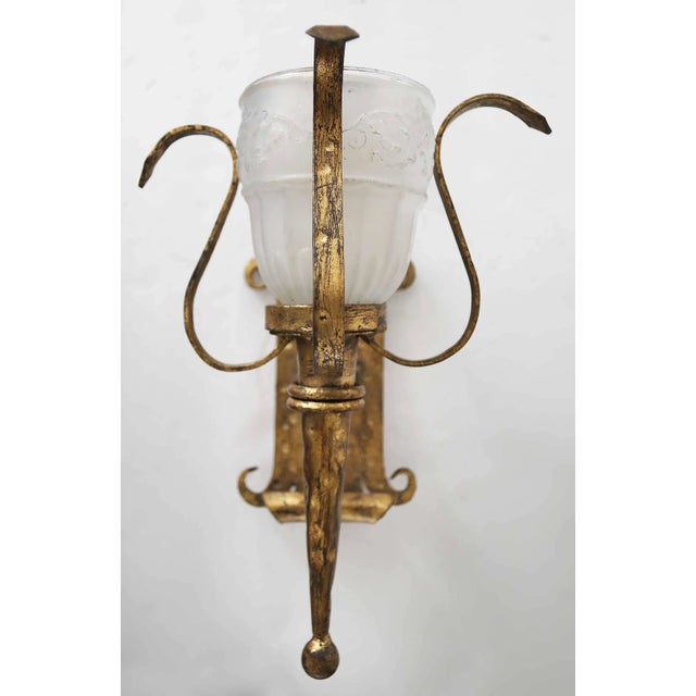 Vintage Wall Sconces - Wrought Iron With Gilt Finish - A Pair For Sale - Image 4 of 11