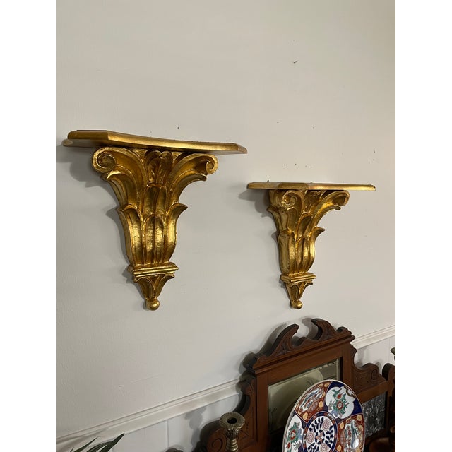Vintage Italian 14.5" Neoclassical Giltwood Decorative Shelf Brackets - A Pair For Sale - Image 16 of 18