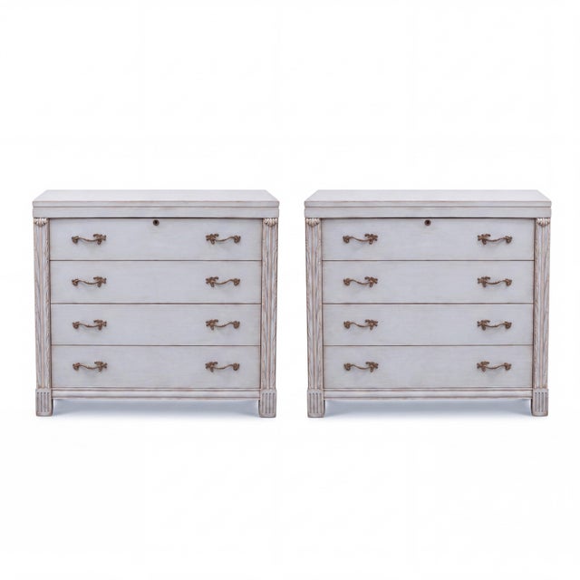 Mid 20th Century 1950s John Stuart French Blue Painted Neoclassical Style Chests -Pair For Sale - Image 5 of 6