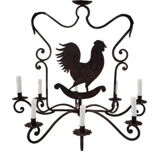 Vintage Wrought Iron French Rooster Chandelier For Sale