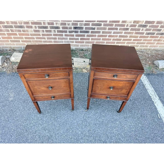 Early 20th Century Pair of Regency Style Inlaid Mahogany Three Drawer Bedside Tables/ Nightstands For Sale - Image 15 of 18