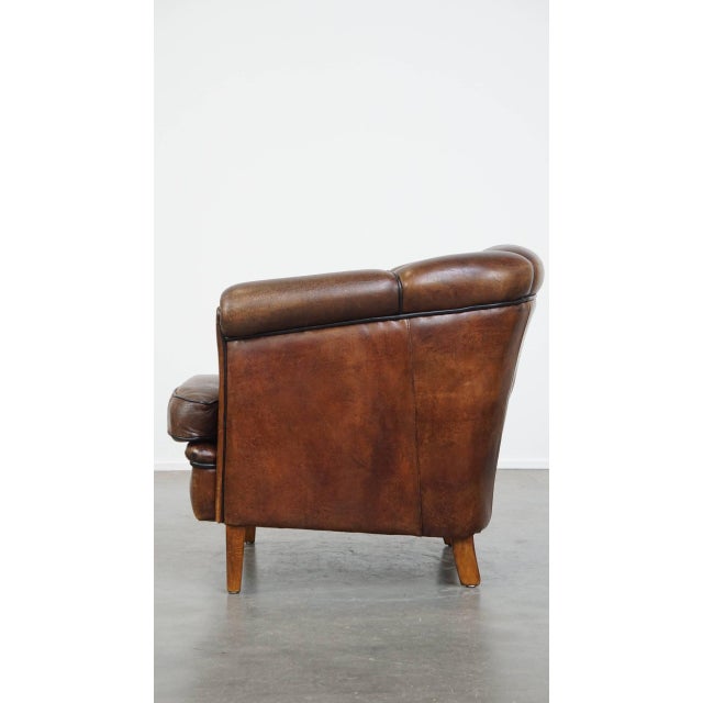 Dark Sheep Leather Club Chair For Sale - Image 5 of 13