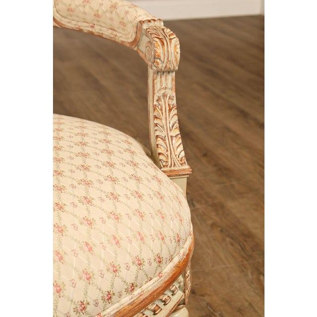 French Louis XVI Style Pair of Cream Painted Armchairs For Sale - Image 13 of 18
