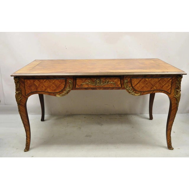 Vintage French Louis XV Style Figural Bronze Ormolu Leather Top Desk Bureau Plat For Sale - Image 10 of 12