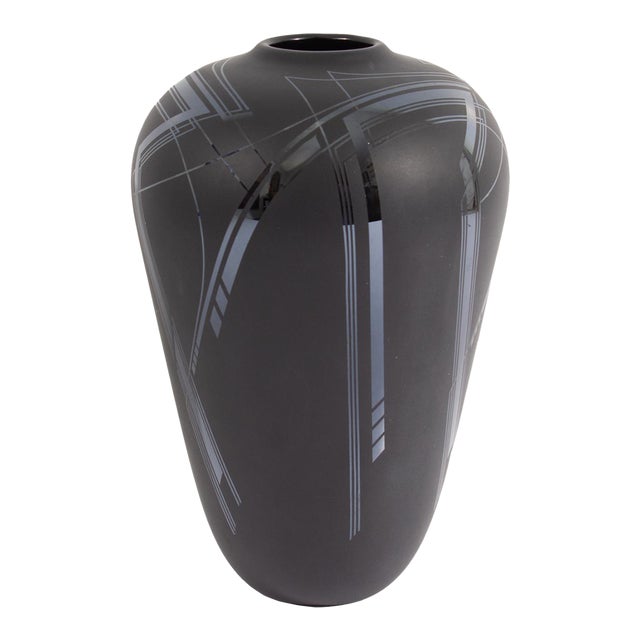 Bob Toensing Signed 1989 Black Glass Vase For Sale