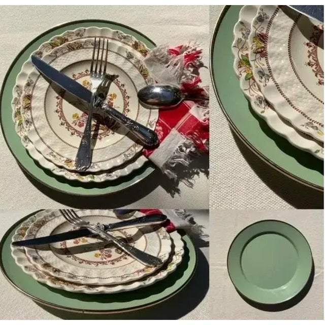 1980s Mackenzie-Childs Sage Green Enamel Chargers - Set of 4 | Handmade 12" For Sale - Image 5 of 18