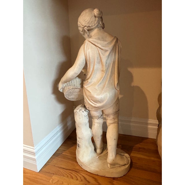 French Emil Wolff Carved Marble Child Young Girl Flower 1800s Sculpture For Sale - Image 3 of 13