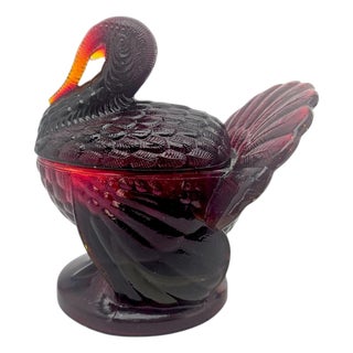 VTG Le Smith Glass Turkey Candy Dish in Deep Amberina Ruby Red – 7.75" For Sale