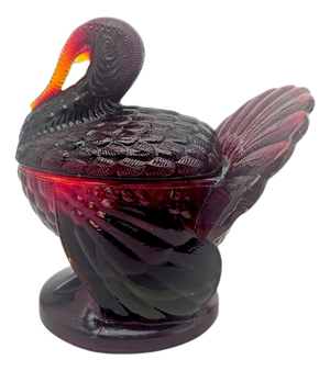 VTG Le Smith Glass Turkey Candy Dish in Deep Amberina Ruby Red – 7.75"