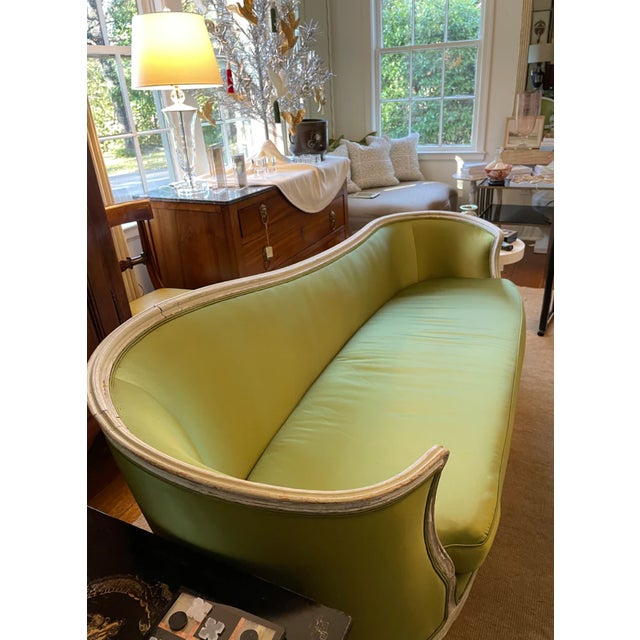 19th Century French Louis XVI Sofa/ Canapé in Green Silk For Sale - Image 4 of 6