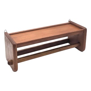 1970's Teak Wood Wall Mounted Shelf and Towel Rack For Sale