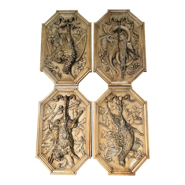 19th Century French Black Forest Carved Hunt Trophies Sculptures, Set of 4 For Sale