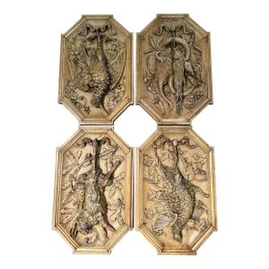 19th Century French Black Forest Carved Hunt Trophies Sculptures, Set of 4