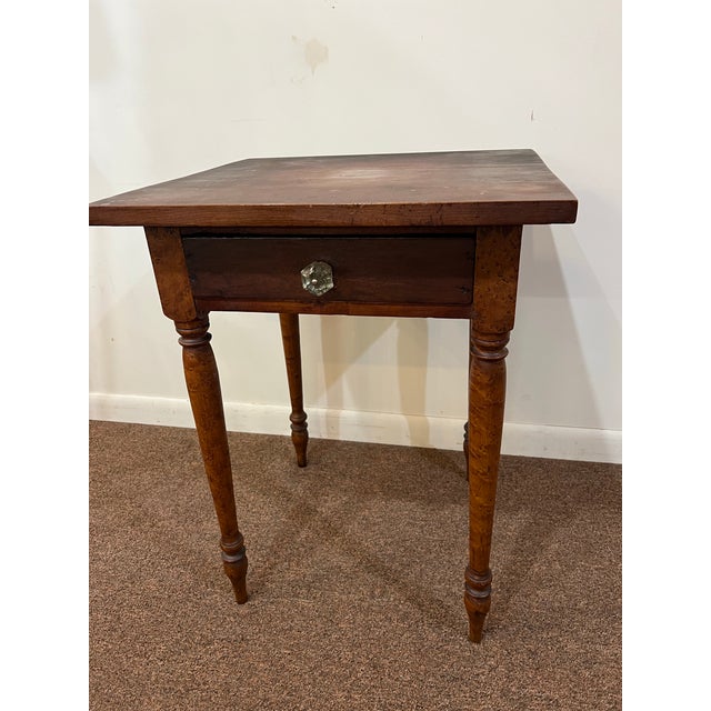 Mid 19th Century Sheraton American Birds Eye Maple Legged Cherry One Drawer Stand For Sale - Image 9 of 11