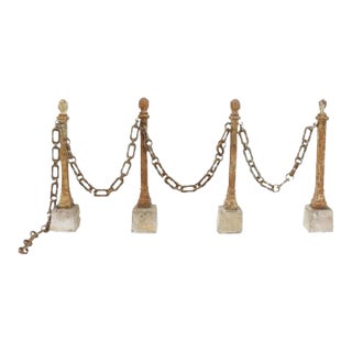 Late 19th Century French Neoclassical Cast Iron Stanchions - (Set of 4 With Chain) For Sale