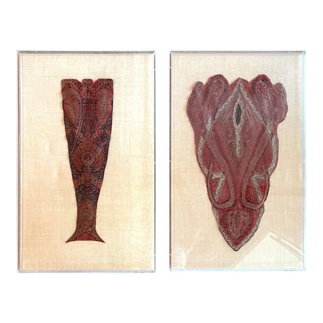 Antique Late 19th Century Framed Parsley Shaw Fragments - A Pair For Sale