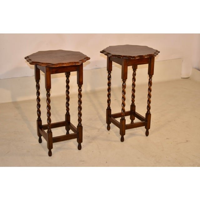 Pair of period Edwardian side tables from England, circa 1900. This pair of tables is absolutely charming. They are a...