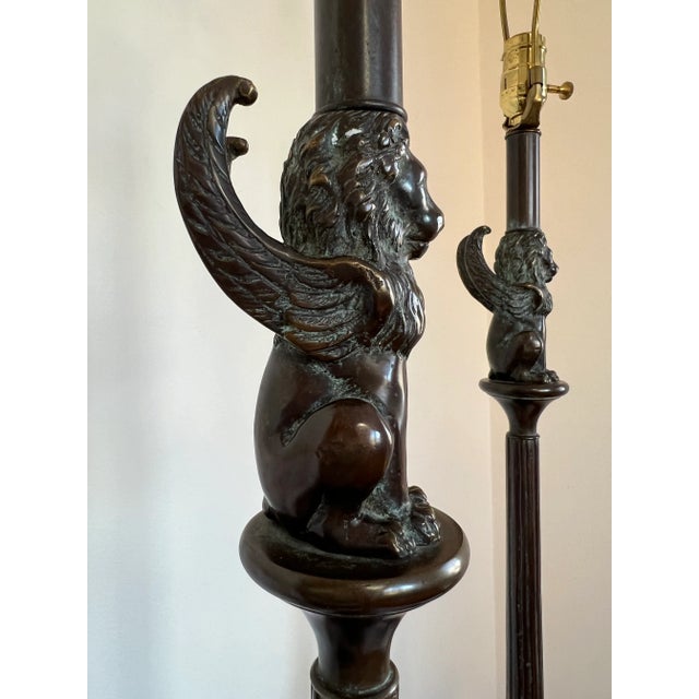 Gothic Vintage Bronze Winged Lion and Paw Table Lamps - a Pair For Sale - Image 3 of 12