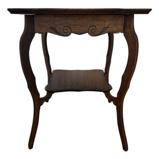 Mid 20th Century Oak Carved Scrollwork Occasional Table With Scalloped Top For Sale
