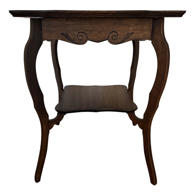 Mid 20th Century Oak Carved Scrollwork Occasional Table With Scalloped Top For Sale