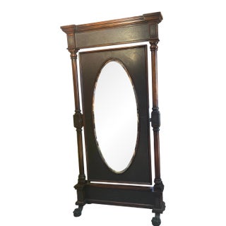Standing Full Size Wood and Bronze Engraved Mirror in the Style of Maitland Smith For Sale