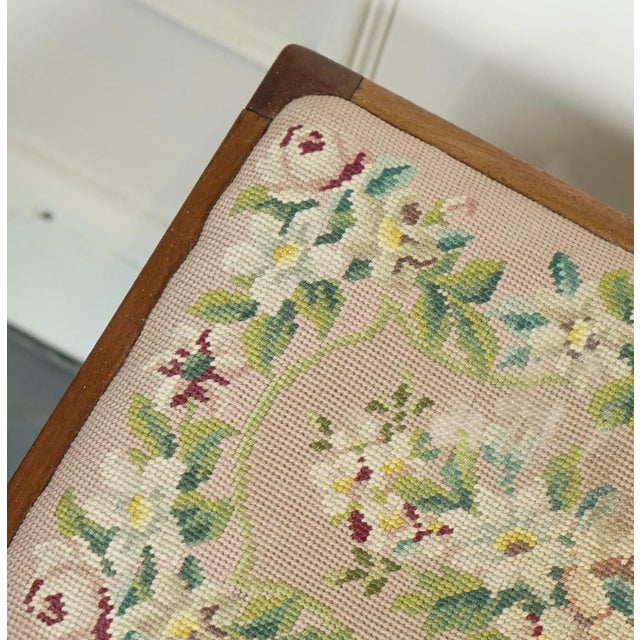 Brown Piano Dressing Table Stool with Flower Stitchwork with Queen Anne Legs For Sale - Image 8 of 10